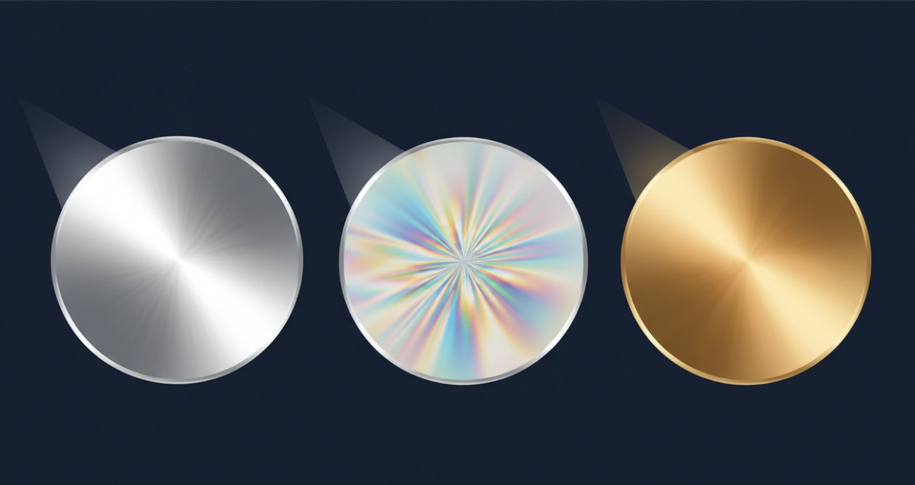 Three reflective coating types displayed side by side: enhanced aluminum, dielectric multilayer, and protected gold for infrared applications.